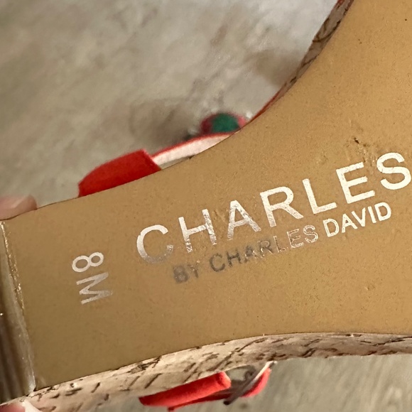 Charles David size 8 Red T Strap SPRING Sandal LIKE NEW - Picture 4 of 4